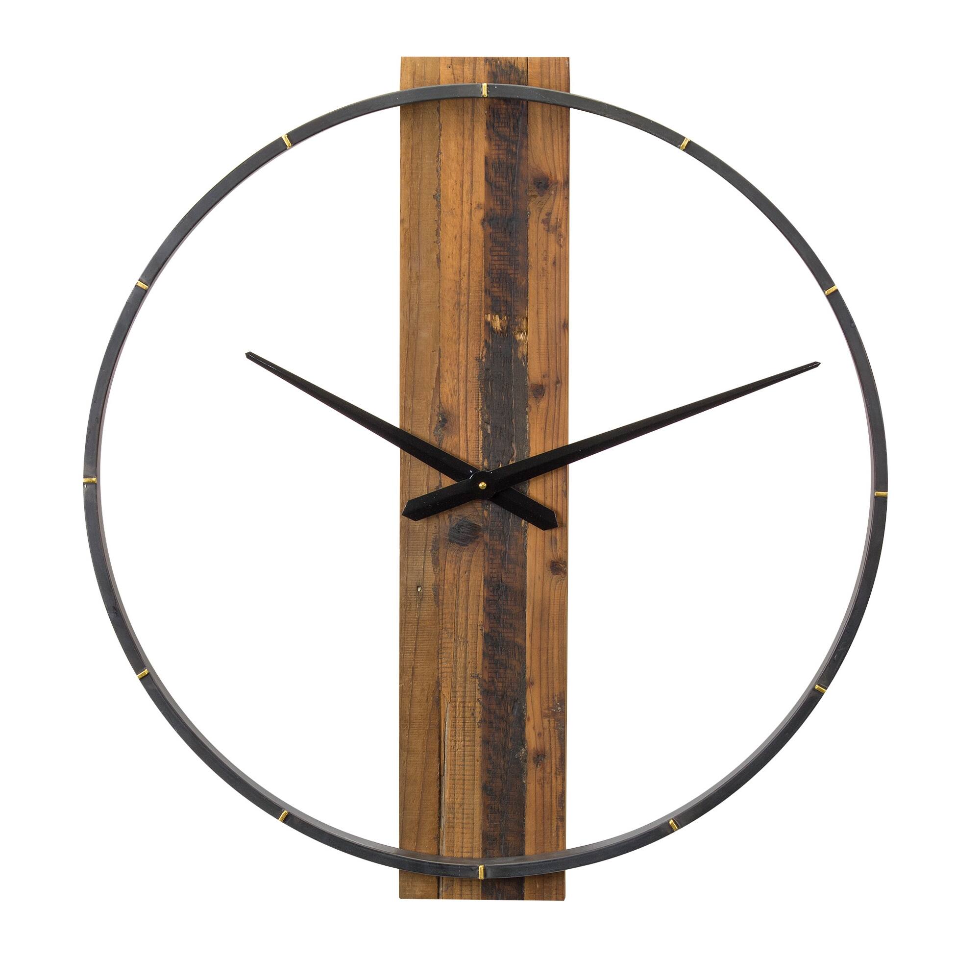 27.5" Wood & Iron Modern Wall Clock